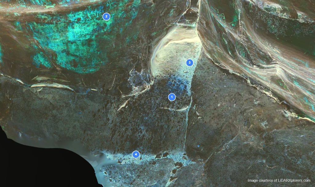 Spectral enhanced view of the La Lindosa panel revealing paint pigments versus natural deposits